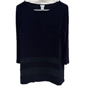 Chicos Travelers Blouse Long Sleeve Women’s SZ 8-10 loose navy blue sheer chic